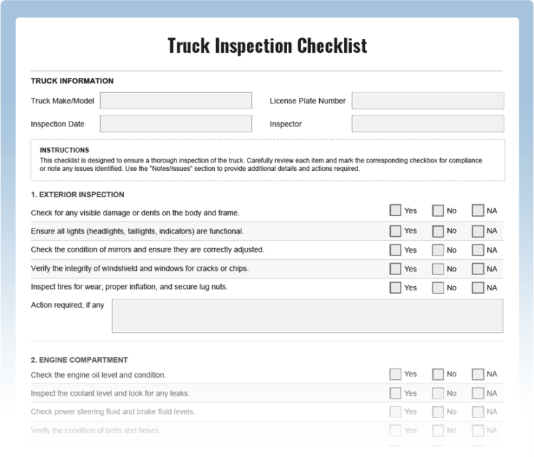 Truck Inspection Checklist - Download Free PDF