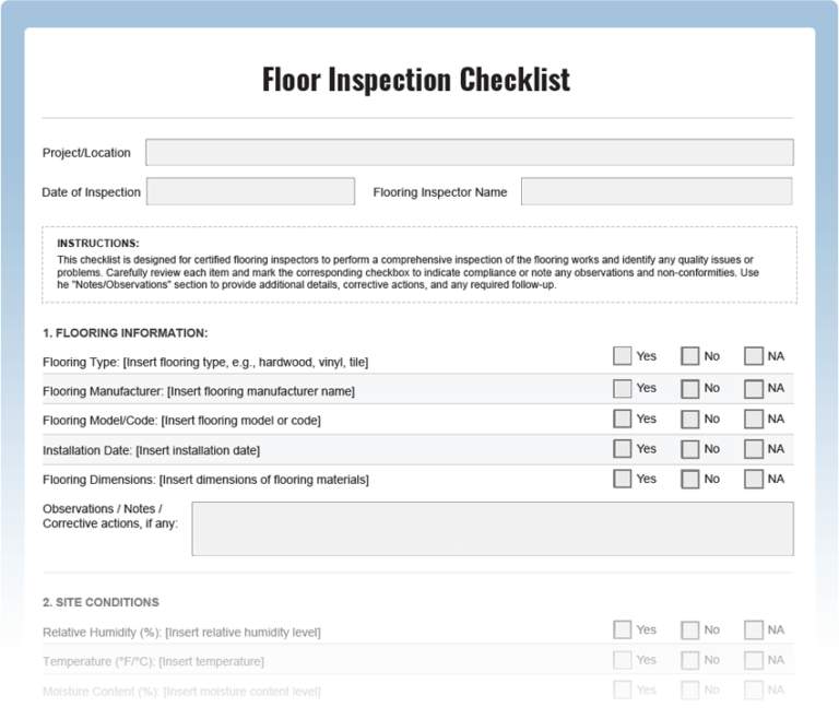 Floor Inspection Checklist - Download Free PDF