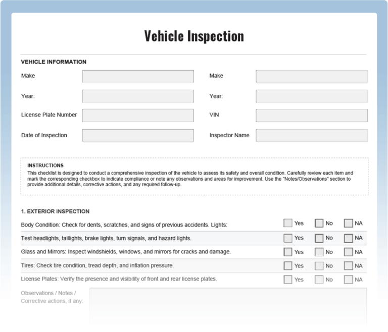 Vehicle Inspection Checklist - Download Free PDF