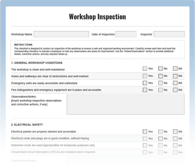 Workshop Inspection Checklist - Download Free PDF