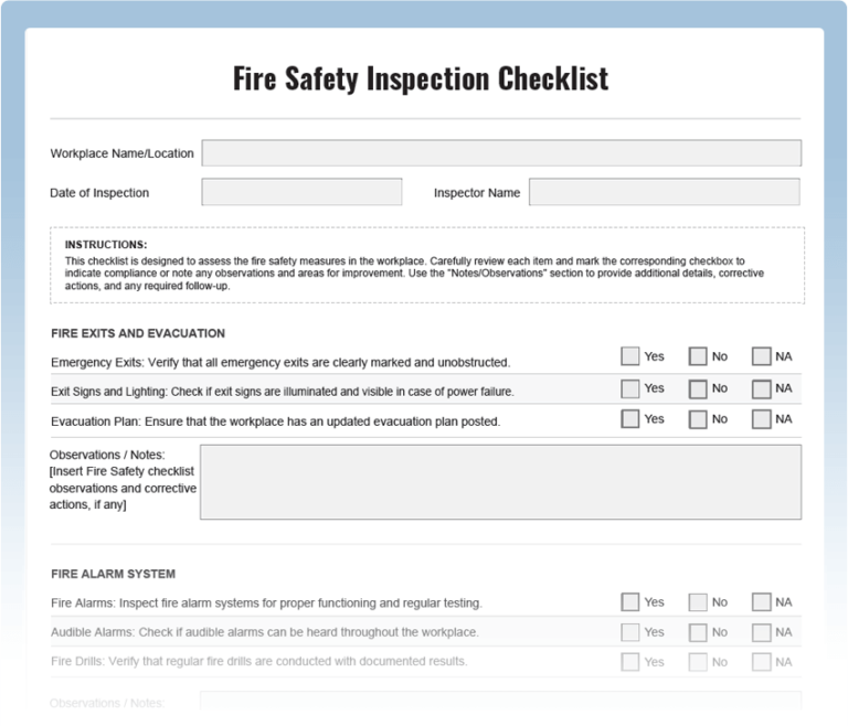 Fire Safety Inspection Checklist Download Free PDF