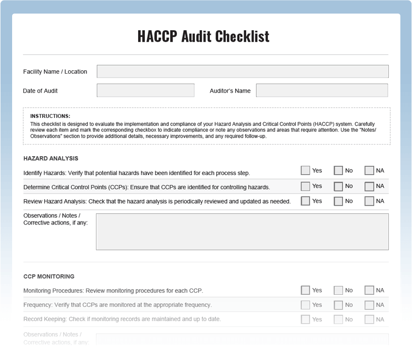 HACCP Audit Checklist 