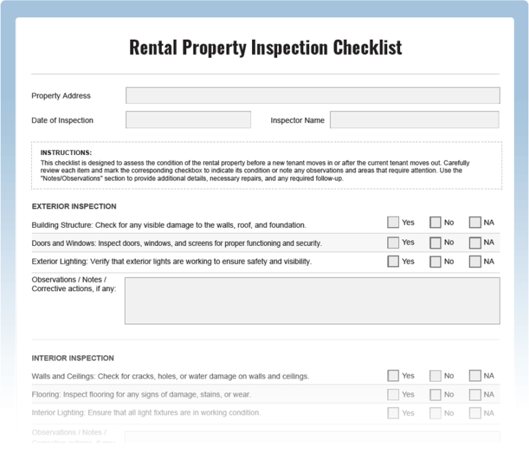 Rental Property Inspection Checklist - Download Free PDF