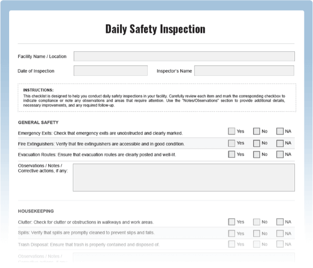 Daily Safety Inspection Checklist