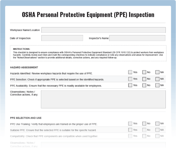 OSHA PPE Inspection Checklist