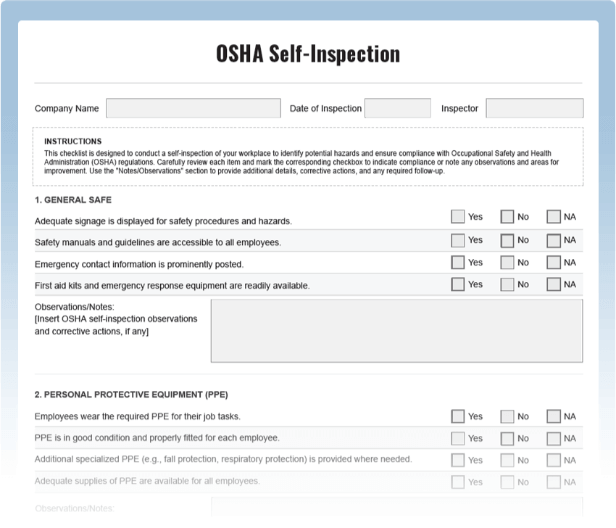 OSHA Self Inspection Checklist