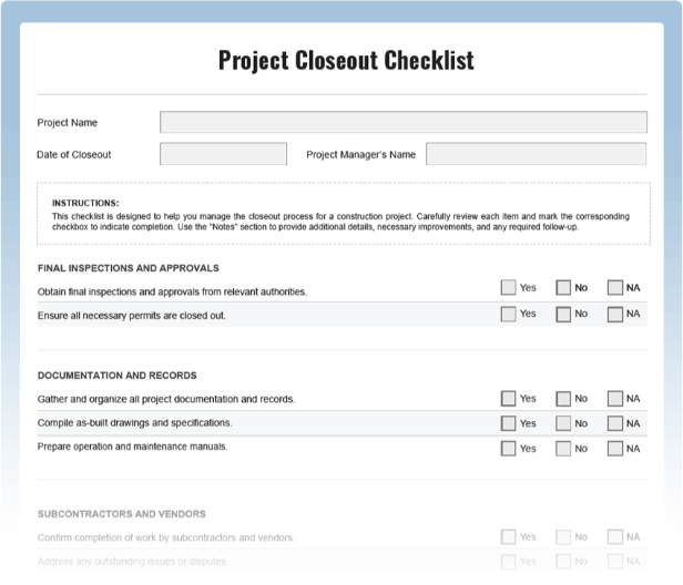 Project Closeout Checklist