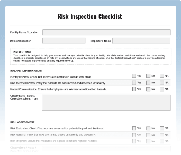 Risk Inspection Checklist