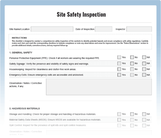 Site Safety Inspection Checklist