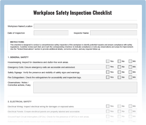 Workplace Safety Inspection Checklist