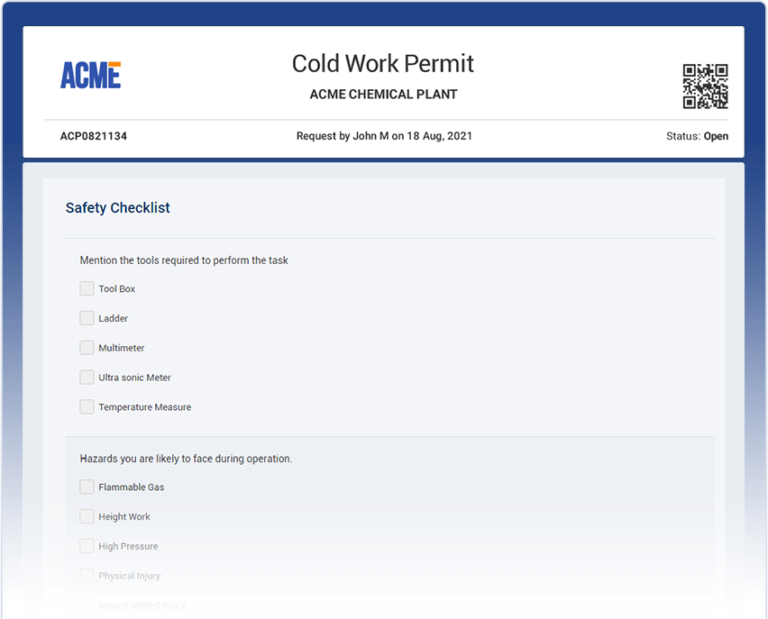 Free Cold Work Permit Form Template – Download as PDF