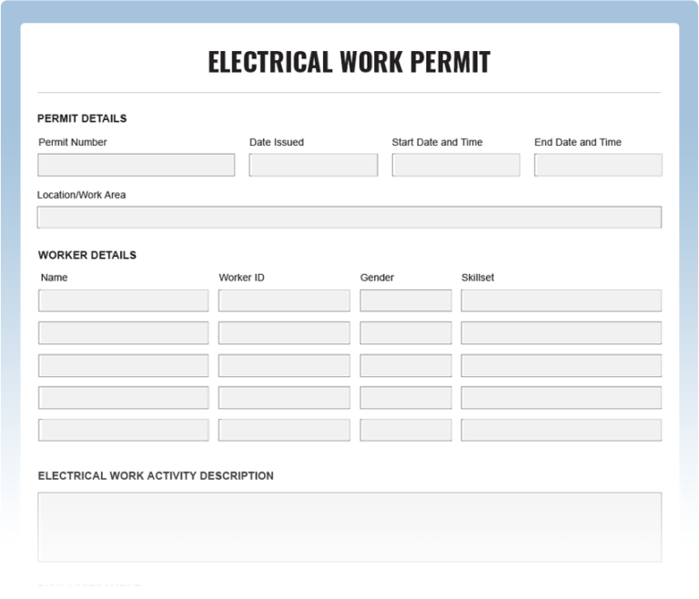 Free Electrical Work Permit Form Template Download as PDF