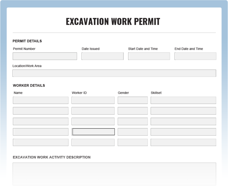 Free Excavation Work Permit Form Template – Download as PDF